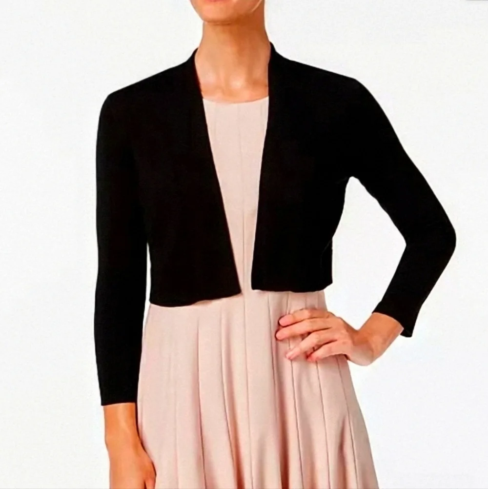 Calvin Klein Cropped Open Front Cardigan. Rich Black Sz. L. MSRP: $49.98 Macy's